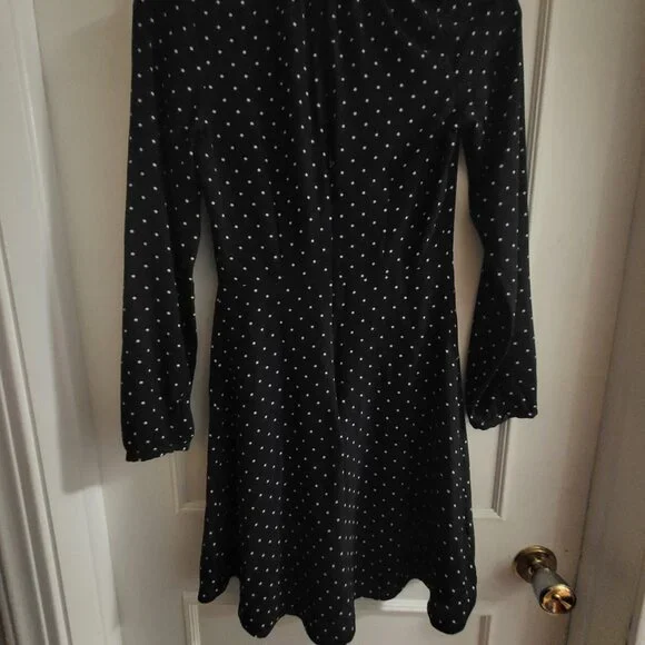 H&M Black Polka Dot Mock Neck Long Sleeve Dress - Size 2 - Picture 7 of 9